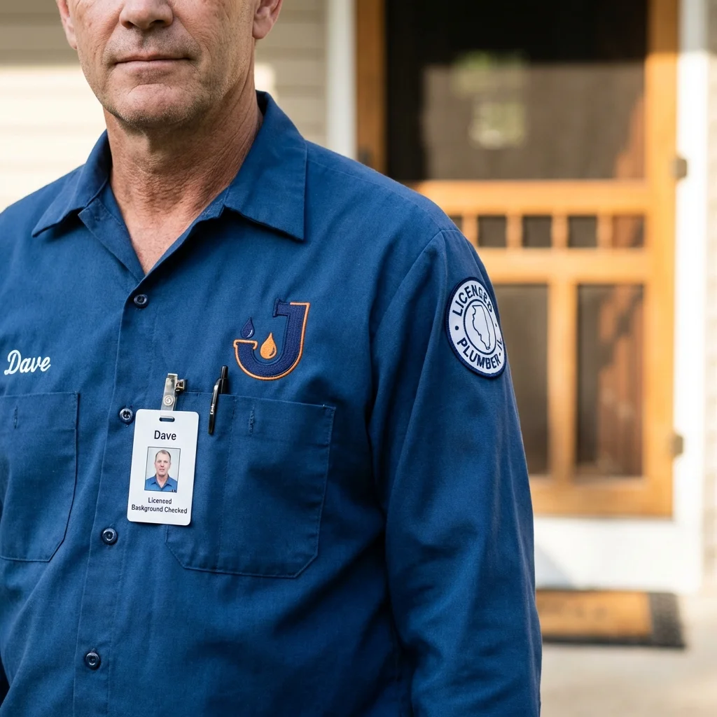 Licensed plumber showing ID badge in Florida, PR