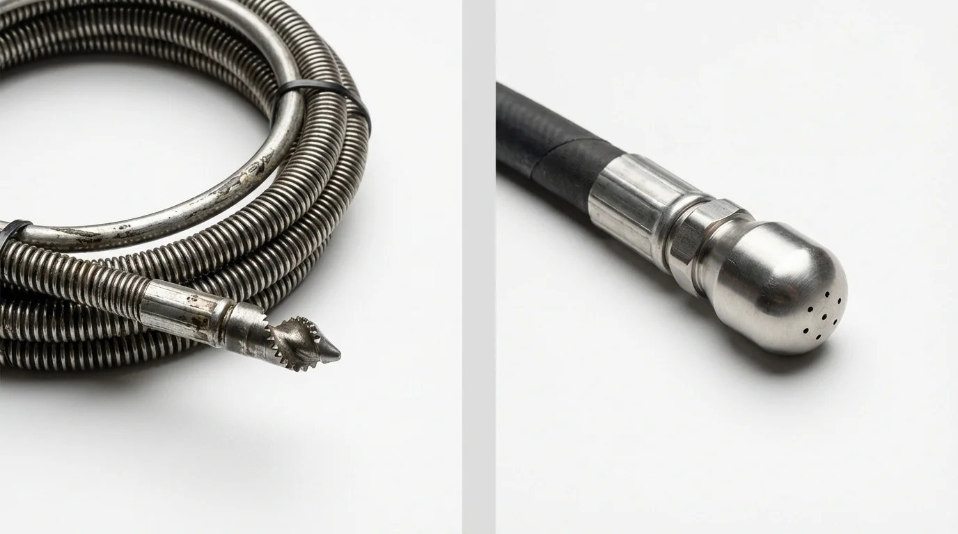 Drain snake cable and hydro jetting nozzle used for drain cleaning in Florida, PR